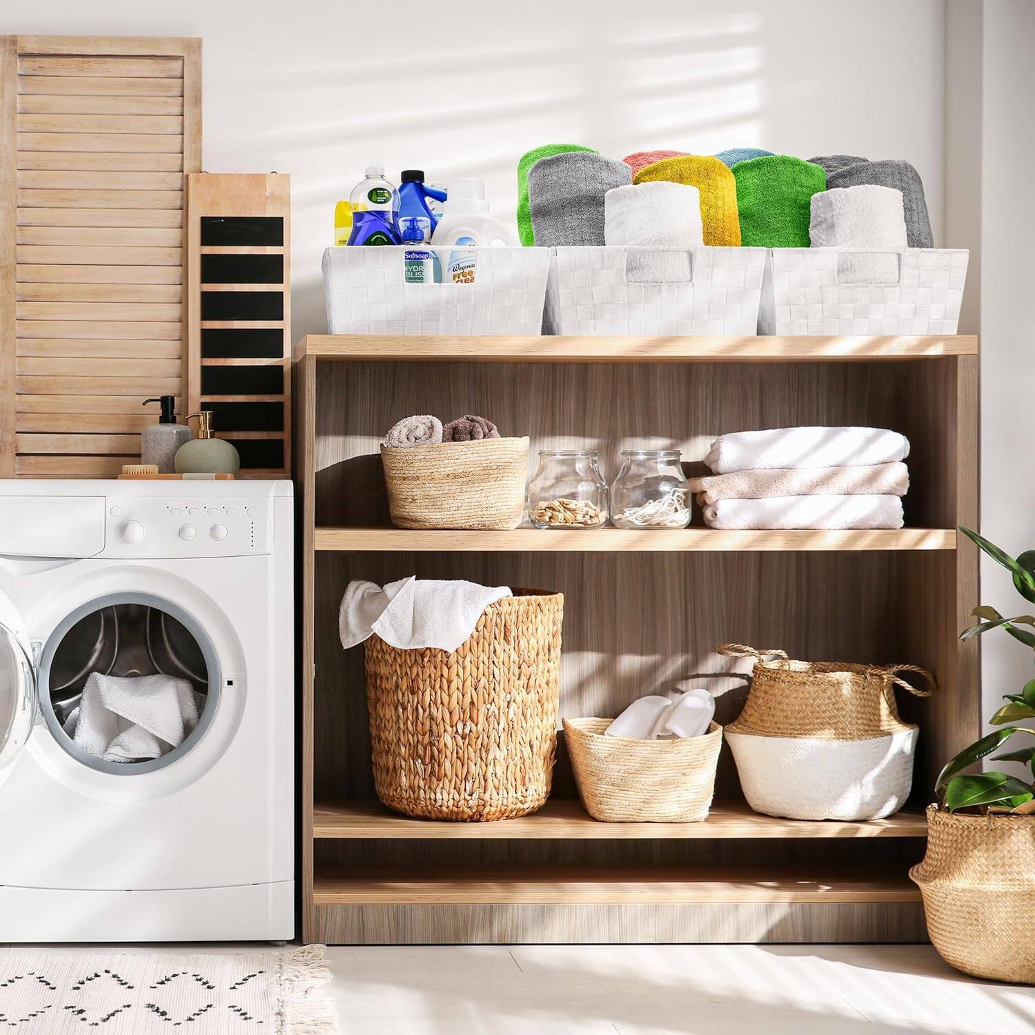 Alt View 1. Sorbus - Sorbus Set of 3 Large Woven Storage Baskets – Mesh Hand-Woven Baskets for Organizing, Fabric Storage Bins - White.