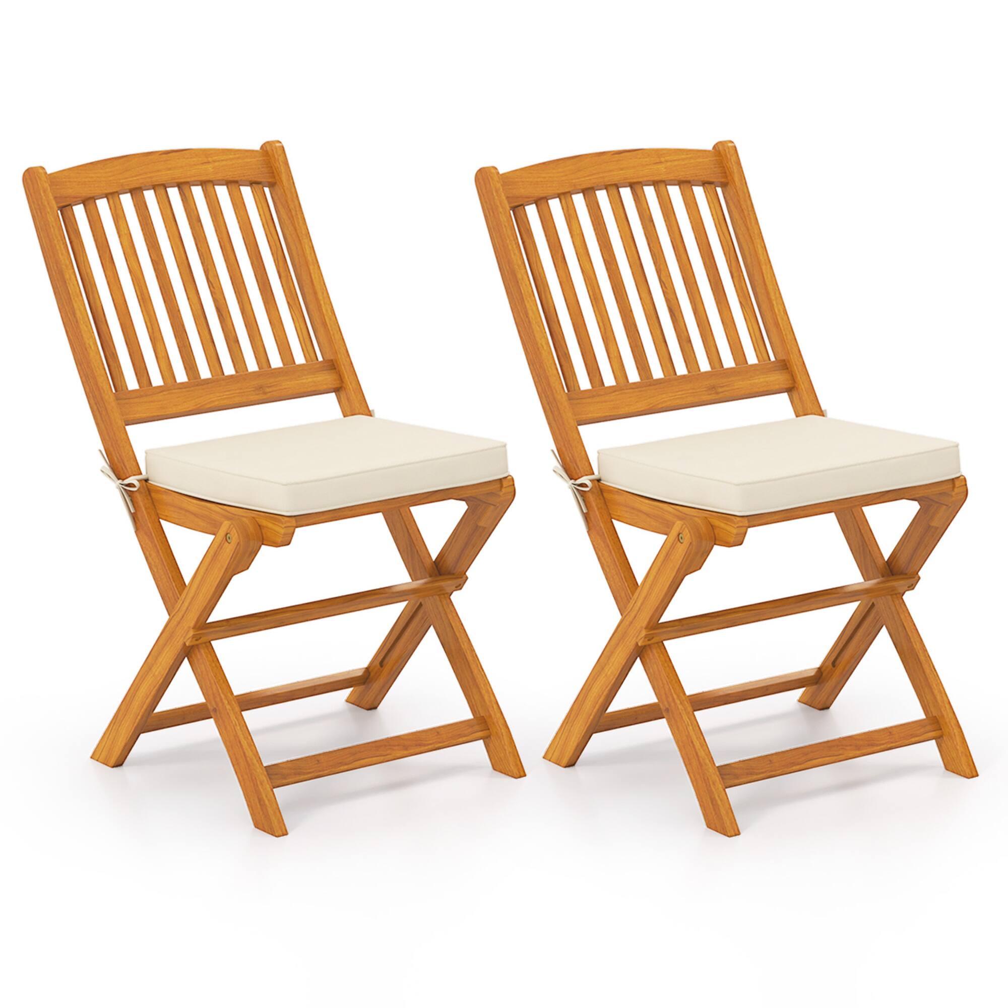 Alt View 7. Costway - Costway Outdoor Folding Chairs Set of 2 Acacia Wood High-Back Chair with Seat Cushions - Beige.