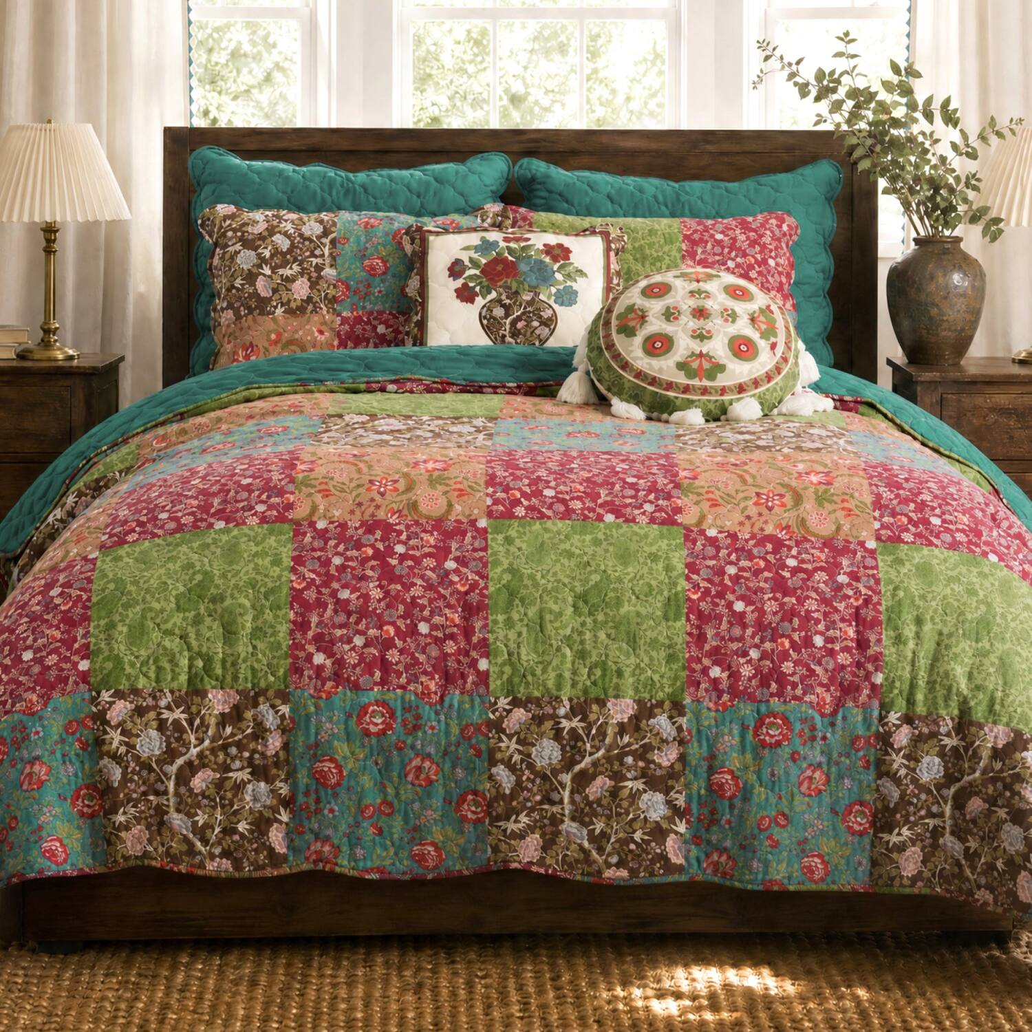 Angle. Greenland Home Fashions - Greenland Home Fashions Danica Cotton Reversible Lightweight Bedding Quilt Set Twin/XL Multi - Multi.