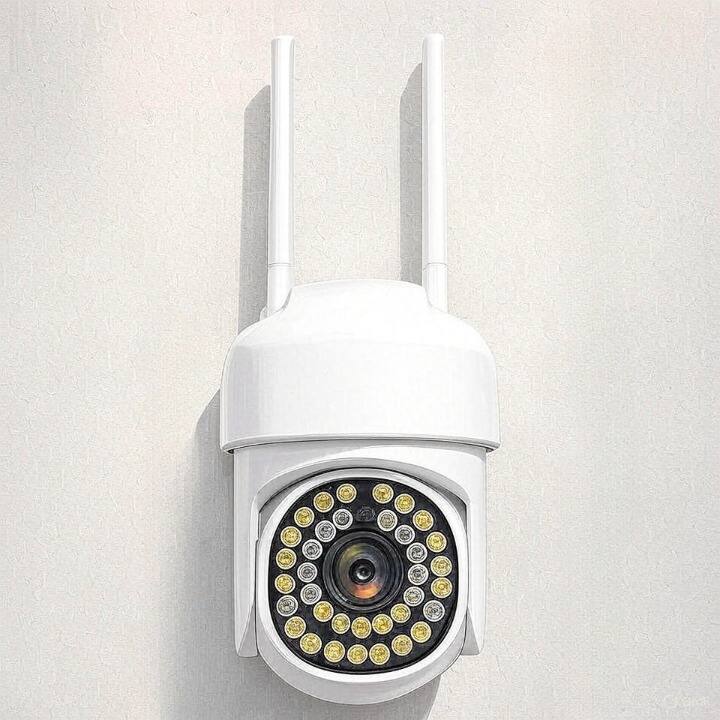 Zell Electronics - Outdoor Smart WiFi Camera 355° Auto-Tracking, Full Color Night Vision, AI Alerts, USB Powered - White