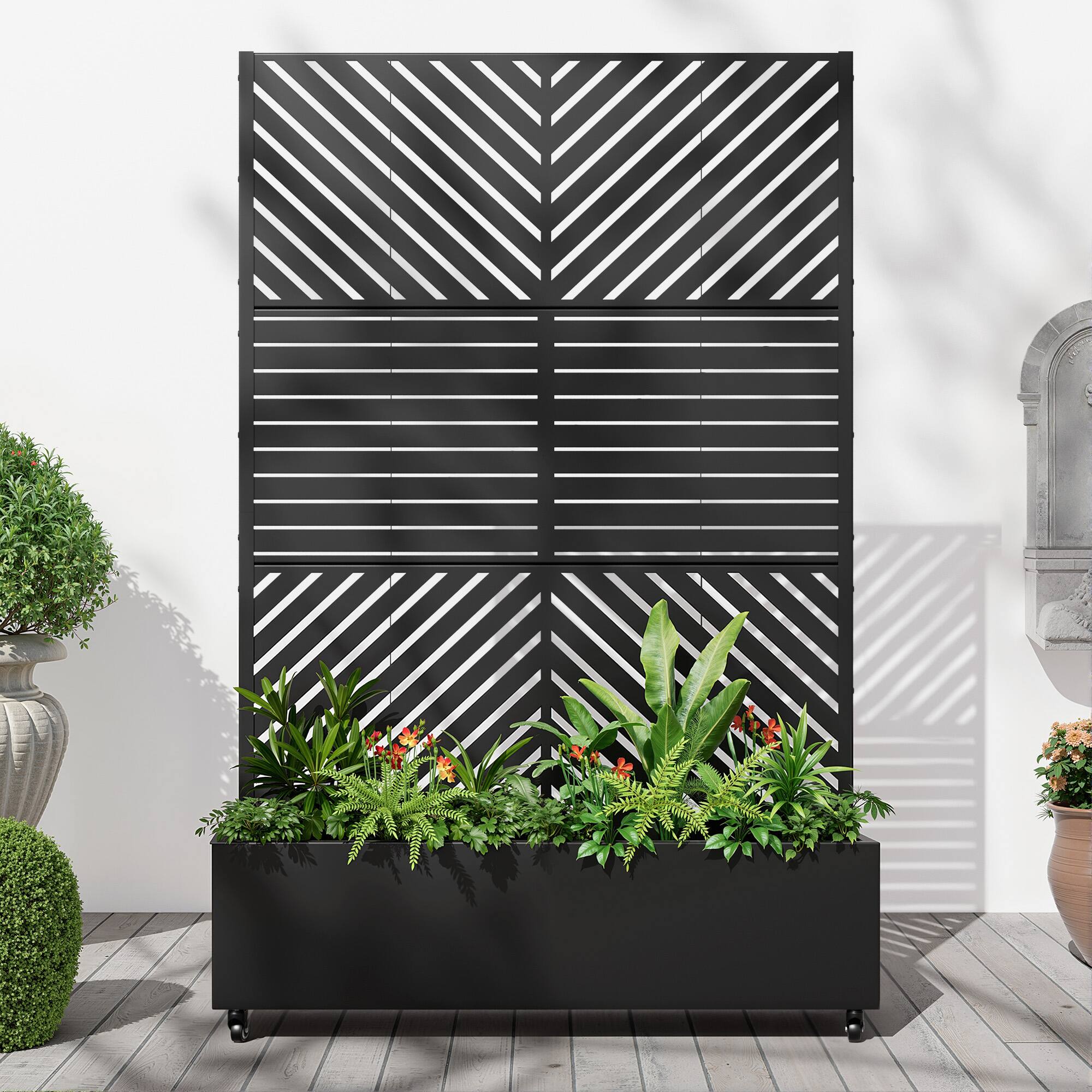 Alt View 1. PexFix - 72 in. H x 47 in. W Parared Pattern Rectangle Metal Planter Box Raised Garden Beds with Trellis-Ideal for Balcony - Black.