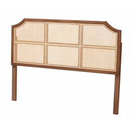 Baxton Studio - Hermine Bamboo Woven Headboard - Solid Wood Bed Backrest Panel with Curved Top, Boho Coastal Bed Accent, Queen Size - Walnut Brown/Natural