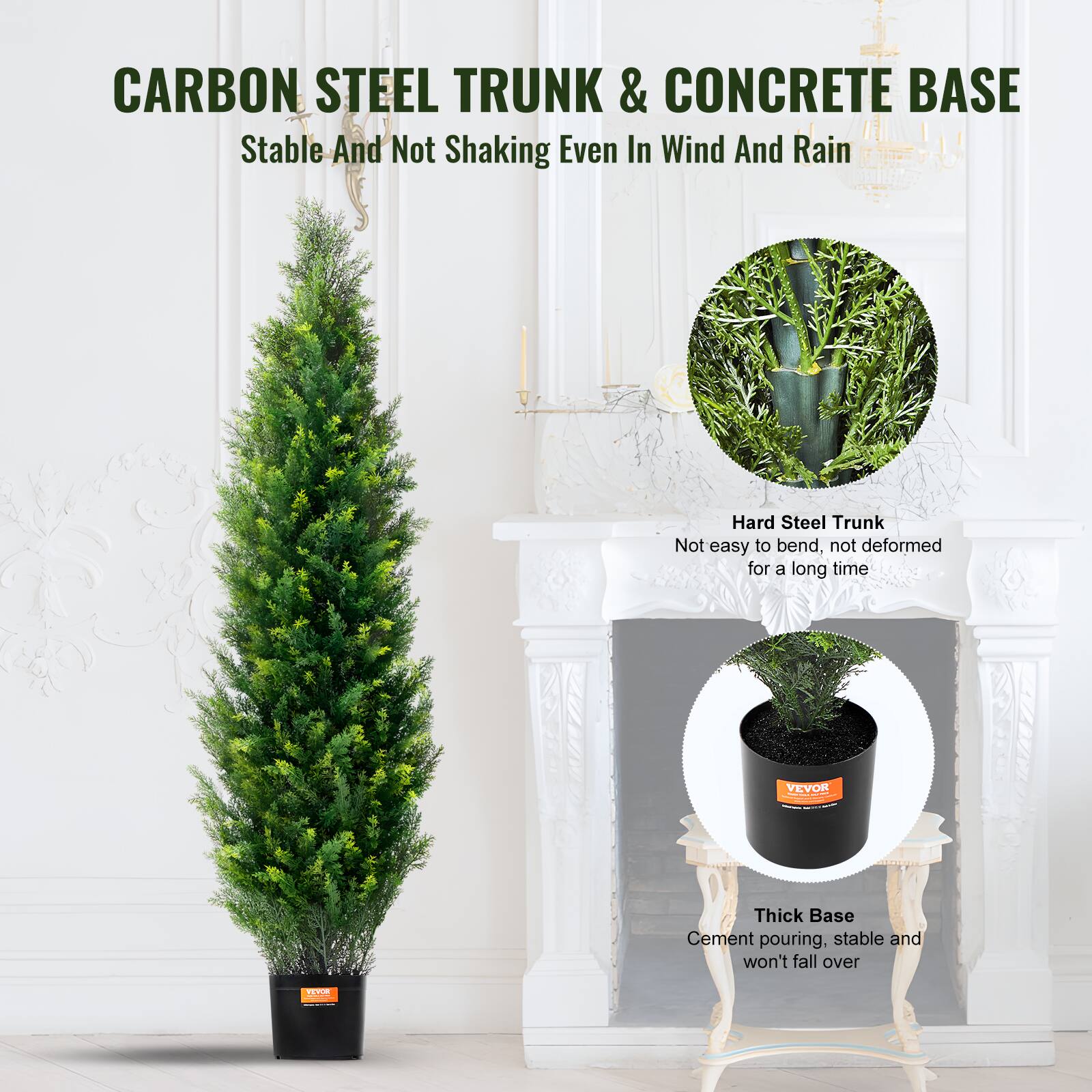 CARBON STEEL TRUNK & CONCRETE BASE  
Stable And Not Shaking Even In Wind And Rain  

Hard Steel Trunk  
Not easy to bend, not deformed for a long time  

Thick Base  
Cement pouring, stable and won't fall over