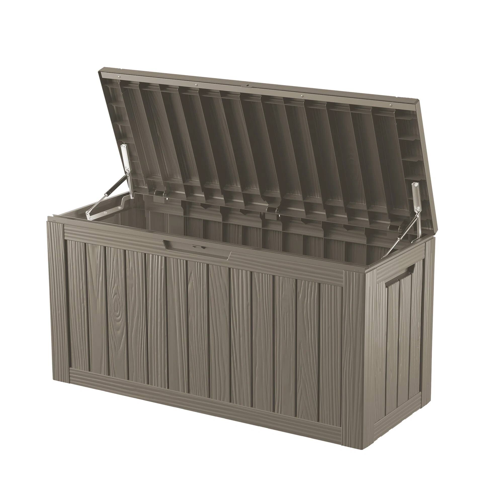 Left. Chic Crate - 46.3'' W 80 Gallons Water Resistant Resin Lockable Deck Box - Brown.