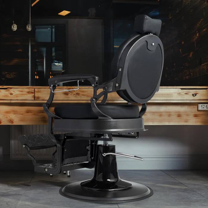 Back. Winado - Vintage Heavy Duty Hydraulic Barber Chair with 700lbs Capacity, Tufted Back, 360° Swivel, 135° Recline, Aluminum Frame - Black.