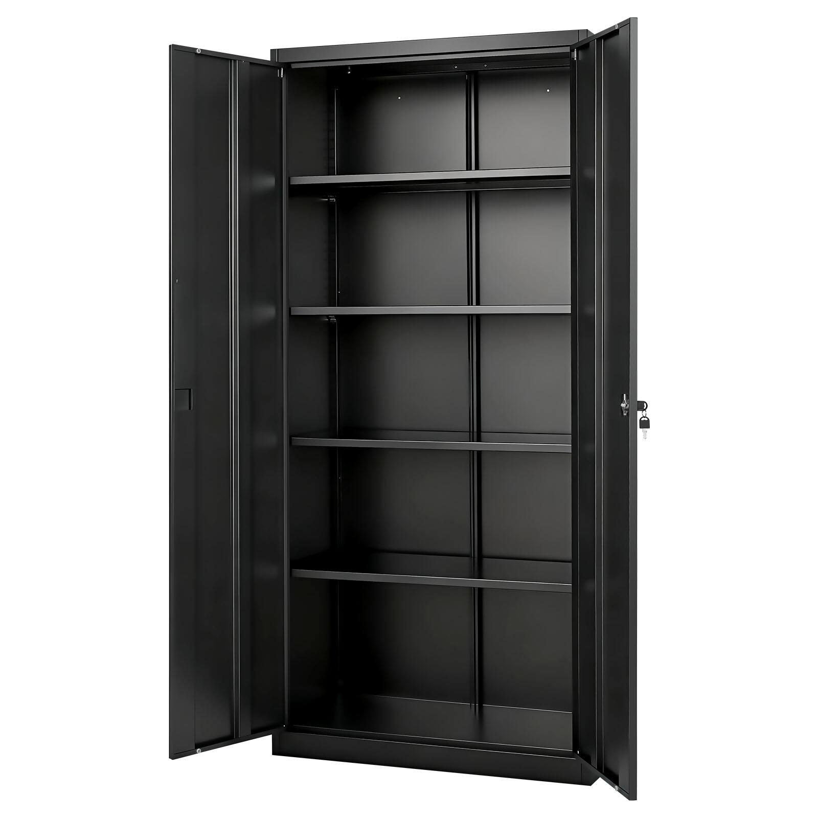 Alt View 5. VEVOR - Metal Storage Cabinet, 68.9 in Lockable Steel Garage Cabinet with 4 Adjustable Shelves, 2 Magnetic Doors, 2 Keys - Black.