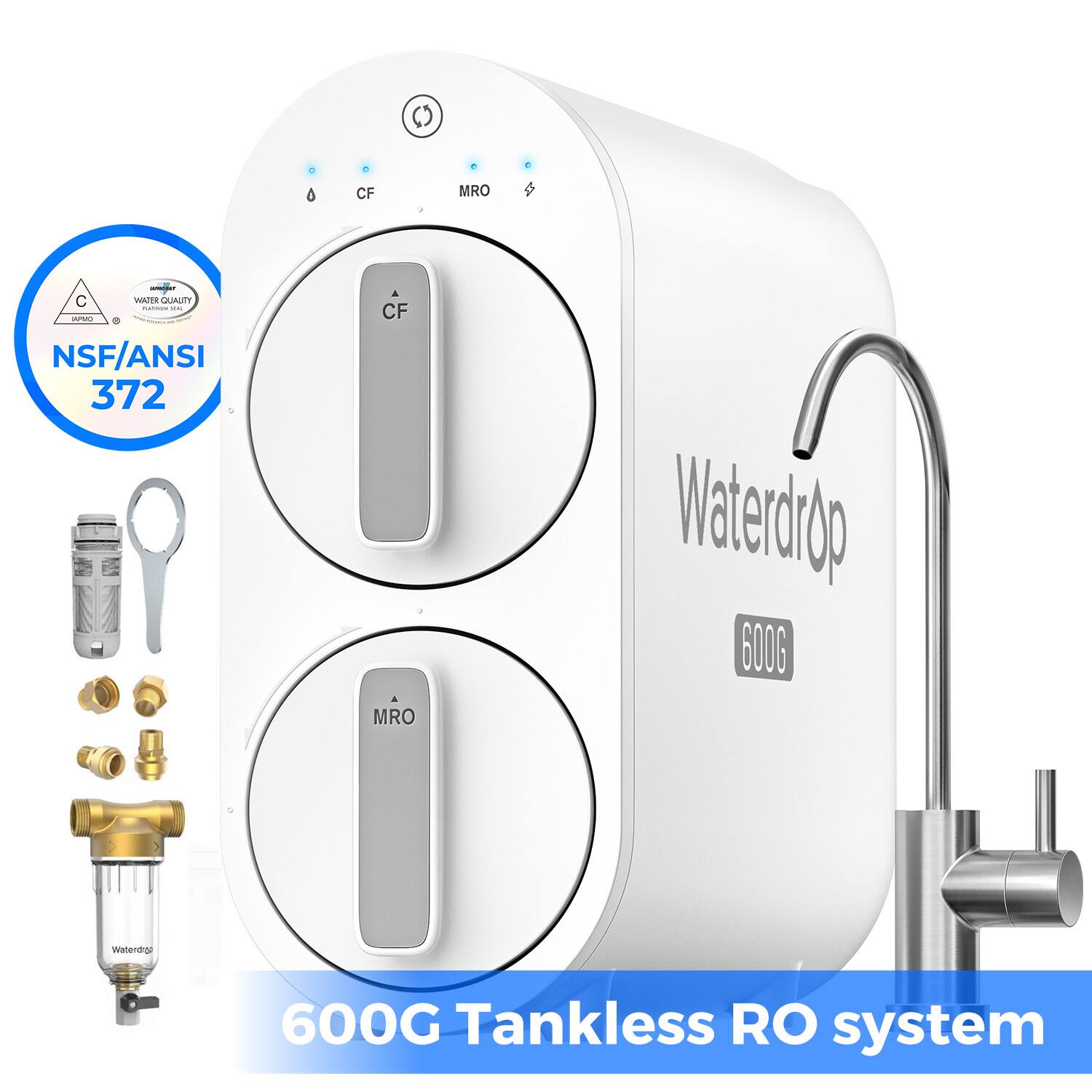 C 0 CF MRO C WNE AiATY Cioeee - NSF/ANSI 372 a CF MRO Waterdrop 600G Tankless RO system