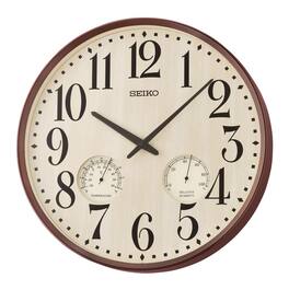 Seiko - 17" Iria Thermometer & Hygrometer Wall Clock - Brown