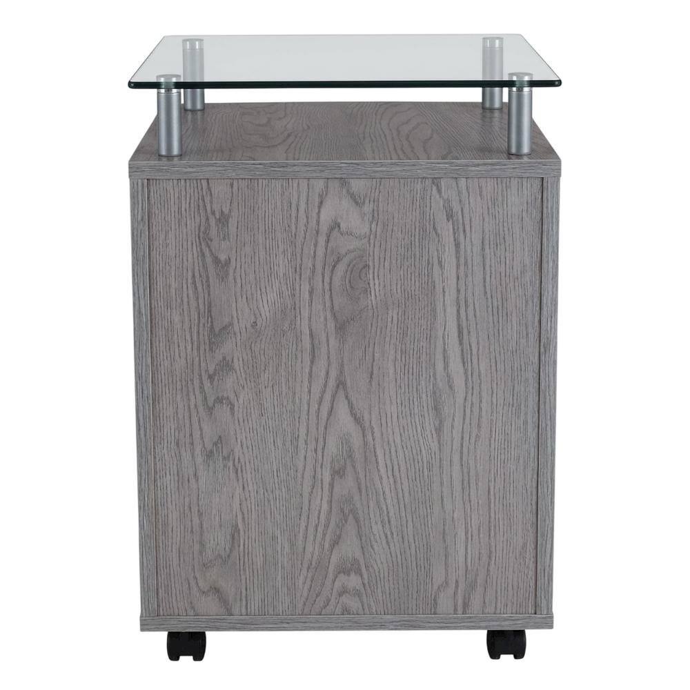 Angle. FurniFact - Grey Rolling File Cabinet with Glass Top and Smooth Mobility for Home or Office - Gray.