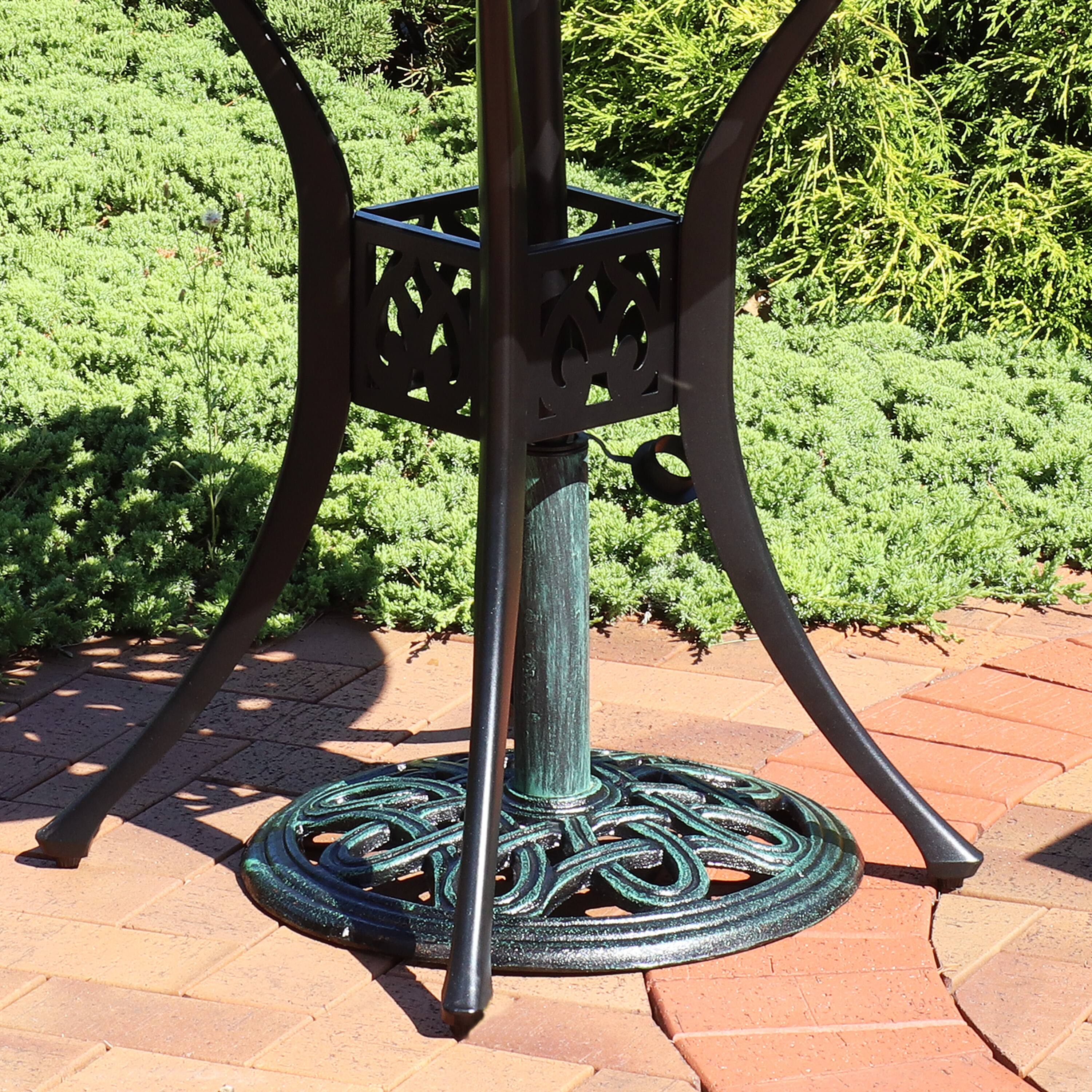 Alt View 3. Sunnydaze - 17 in Lattice Cast Iron Round Patio Umbrella Base - Green.