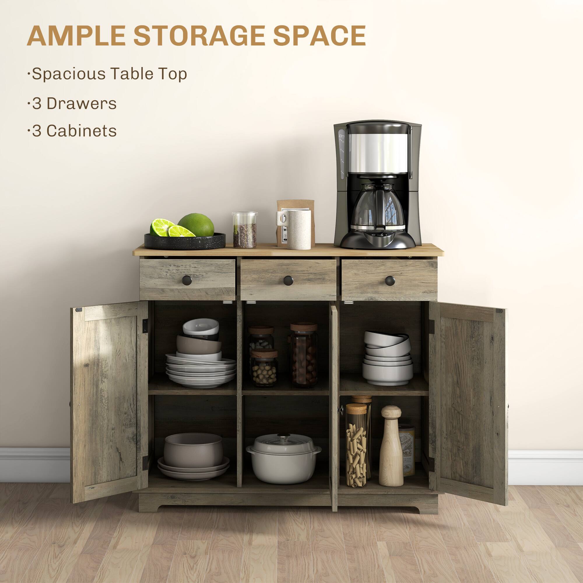 AMPLE STORAGE SPACE

Spacious Table Top
3 Drawers
3 Cabinets