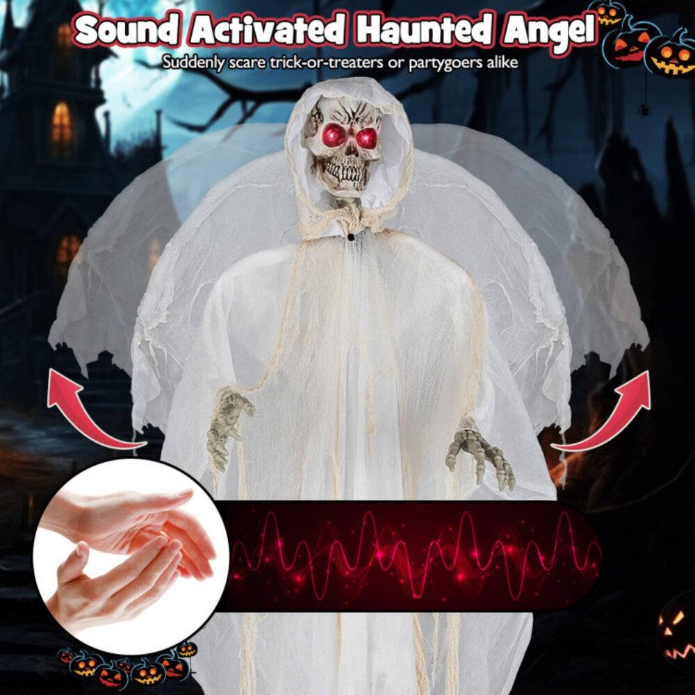 Sound Activated Haunted Angel  
Suddenly scare trick-or-treaters or partygoers alike
