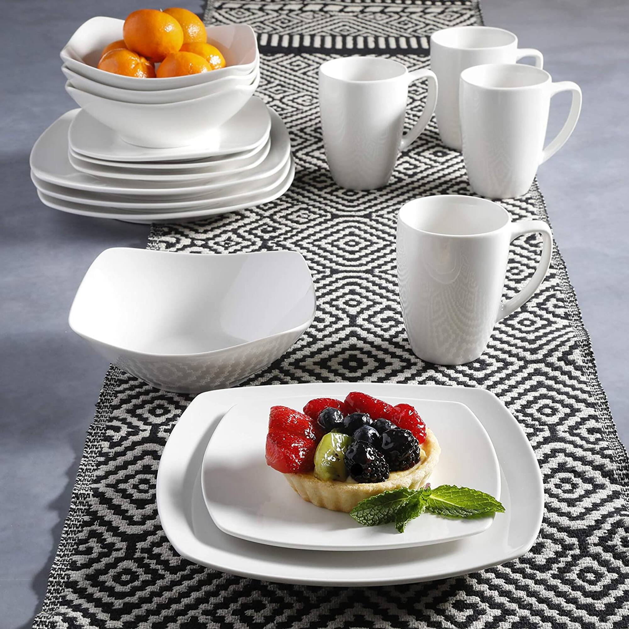 Alt View 4. Gibson - Gibson 102539.16RM Porcelain Zen Buffet 16 Piece Square Dinnerware Set, White - White (Square).