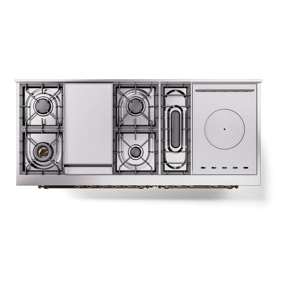 Alt View 10. ILVE - ILVE Nostalgie II Series 60 in. Dual Fuel Range with 7 Sealed Burners + Griddle (Liquid Propane, Brass Trim) - Blue Grey.