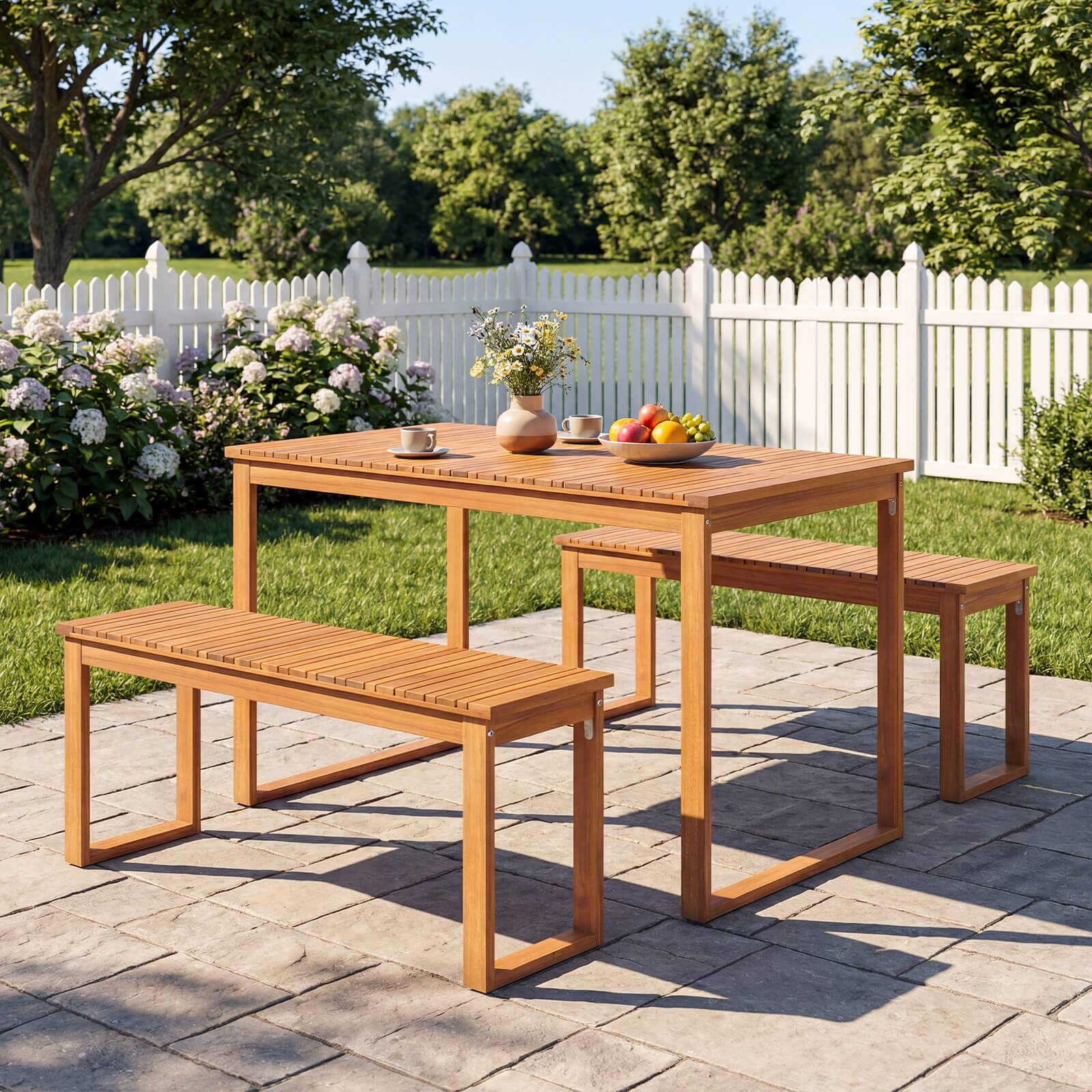Alt View 1. Costway - Costway Outdoor Acacia Wood Dining Table, Rectangular Patio Table with Slatted Tabletop - Natural.