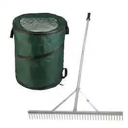 Pure Garden - Metal Leaf Rake and 46-Gal Yard Bag