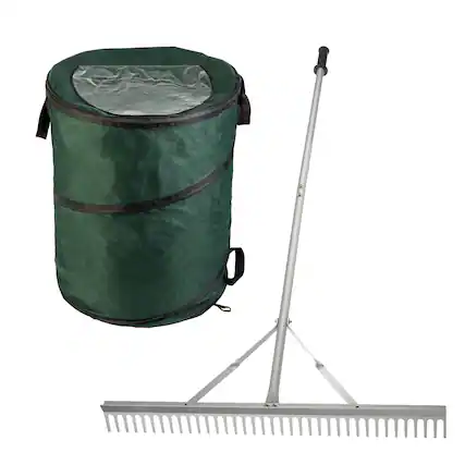 Front. Pure Garden - Metal Leaf Rake and 46-Gal Yard Bag.