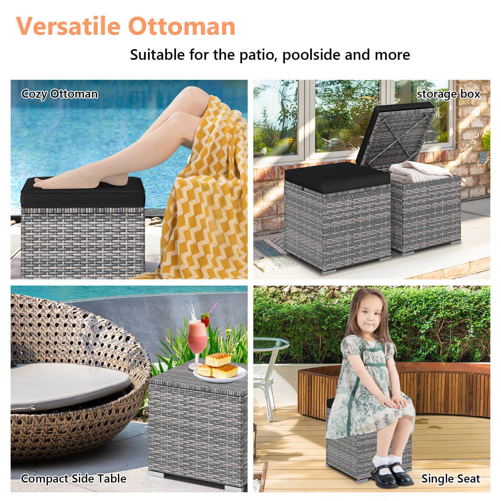 Versatile Ottoman  
Suitable for the patio, poolside and more  

Cozy Ottoman  
storage box  

Compact Side Table  

Single Seat