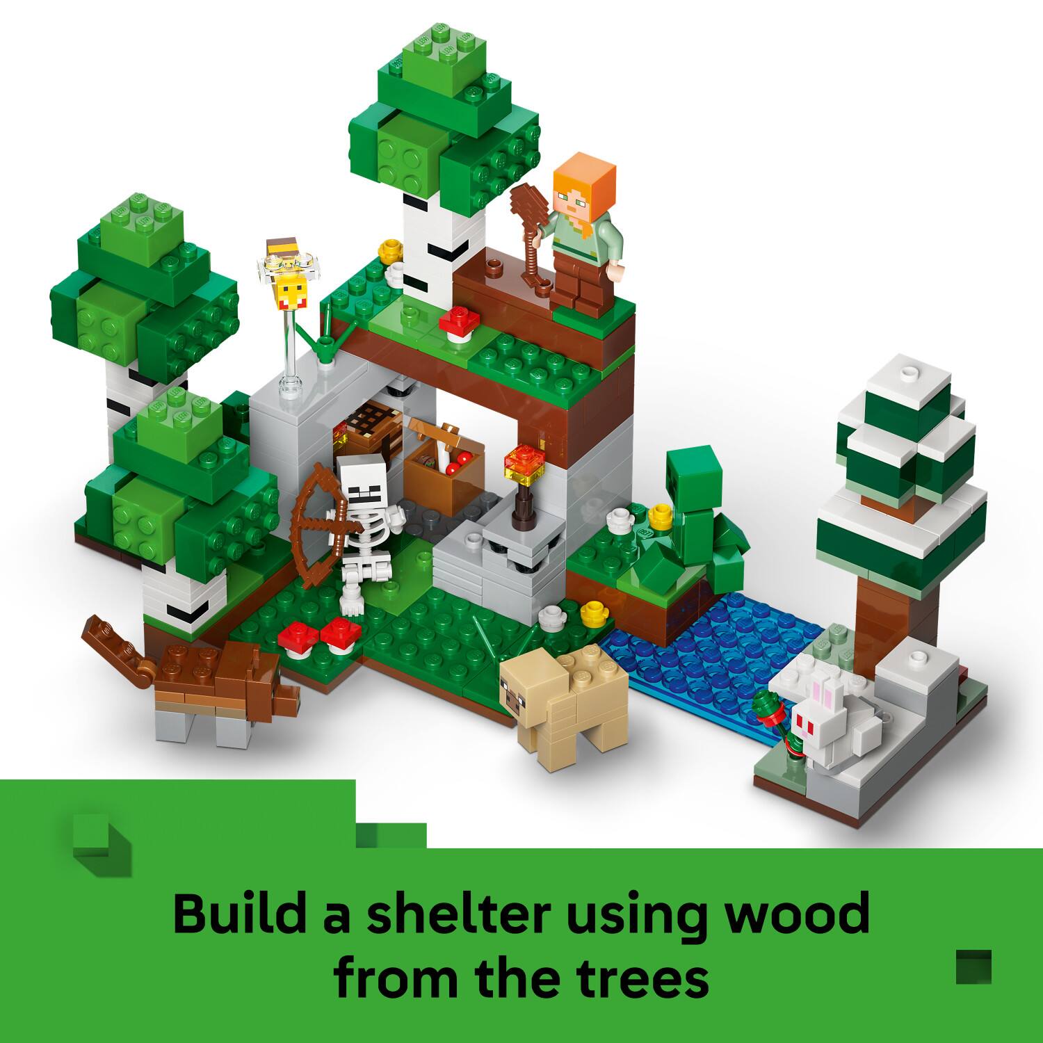Build a shelter using wood from the trees