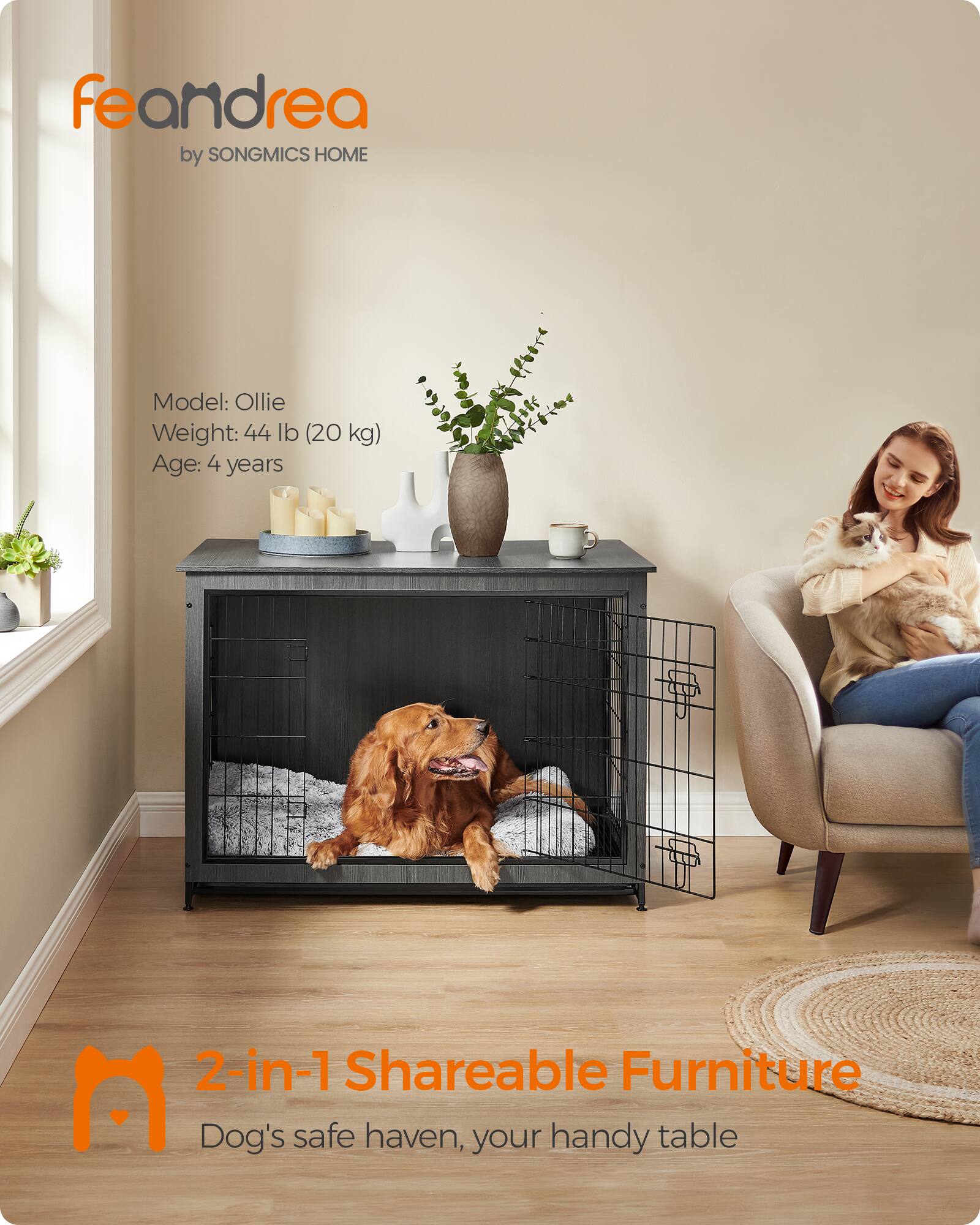 Songmics Home Dog Crate Furniture, 44.1