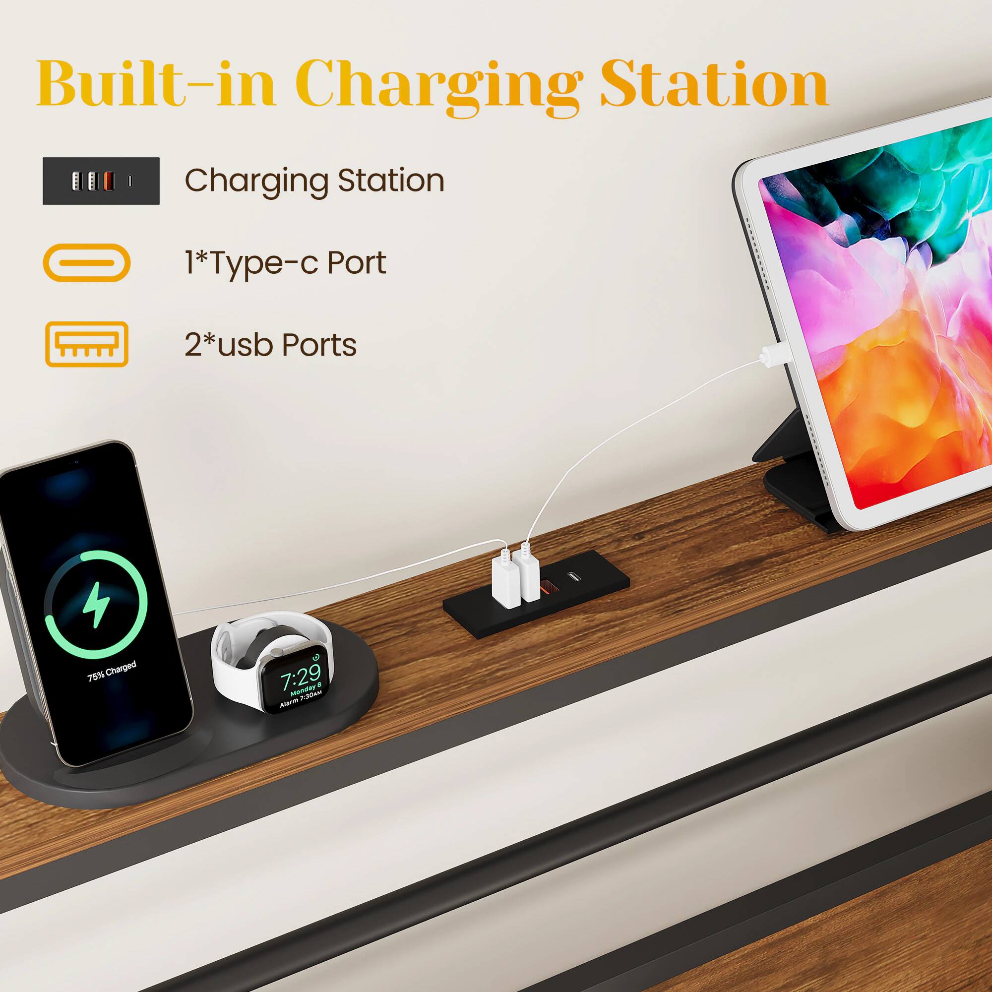 Built-in Charging Station

Charging Station
1*Type-c Port
2*usb Ports

75% Charged
7:29