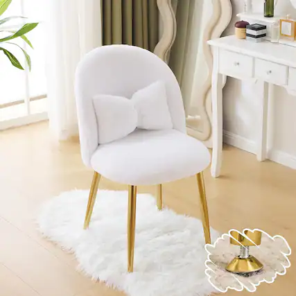 Front. Winado - Girls Vanity Chair with Back & Pillow No Wheels Cute Small Cozy Comfy Makeup Chair with Ajustable Gold Legs for Bedroom - White-plush.