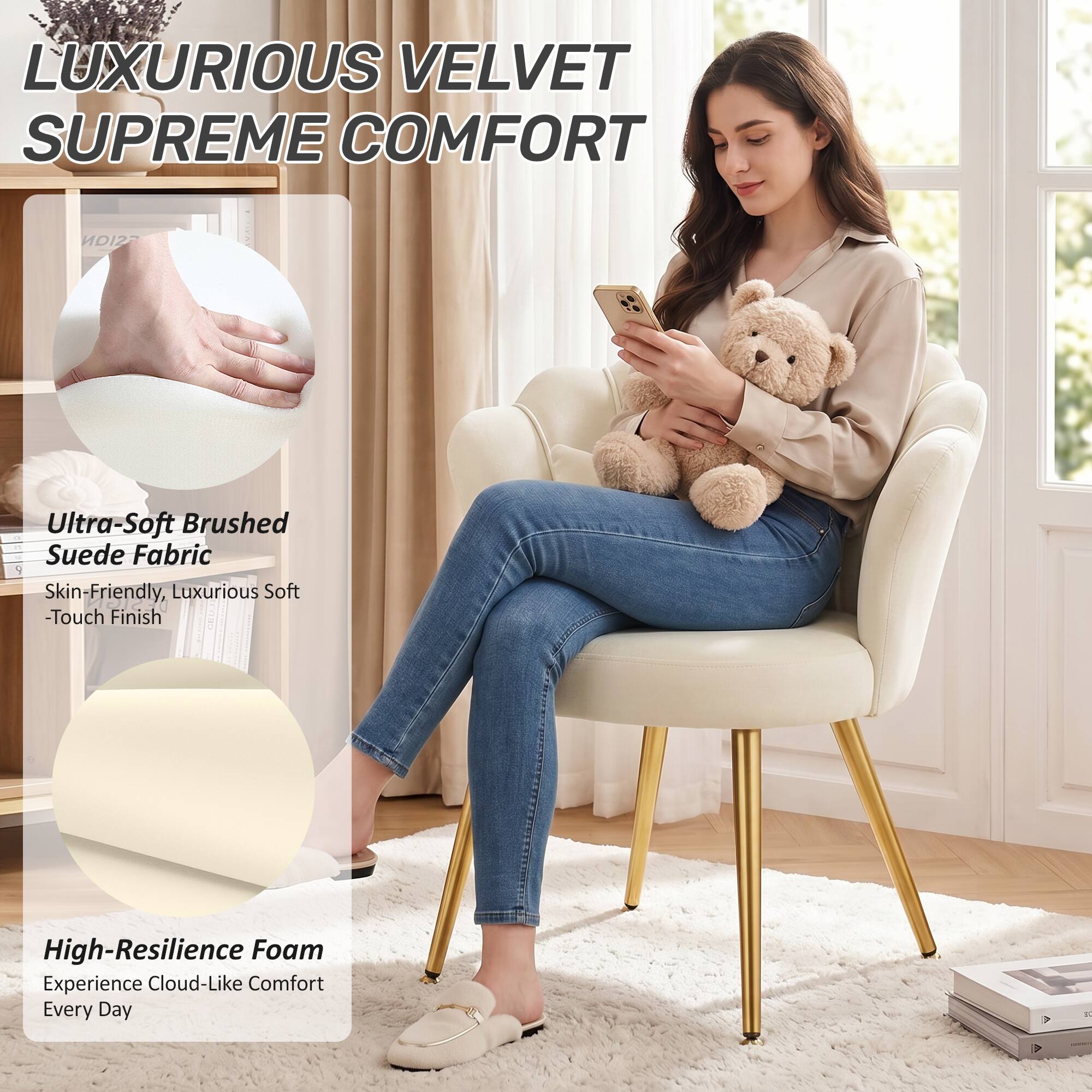 LUXURIOUS VELVET SUPREME COMFORT

Ultra-Soft Brushed Suede Fabric
Skin-Friendly, Luxurious Soft -Touch Finish

High-Resilience Foam
Experience Cloud-Like Comfort Every Day