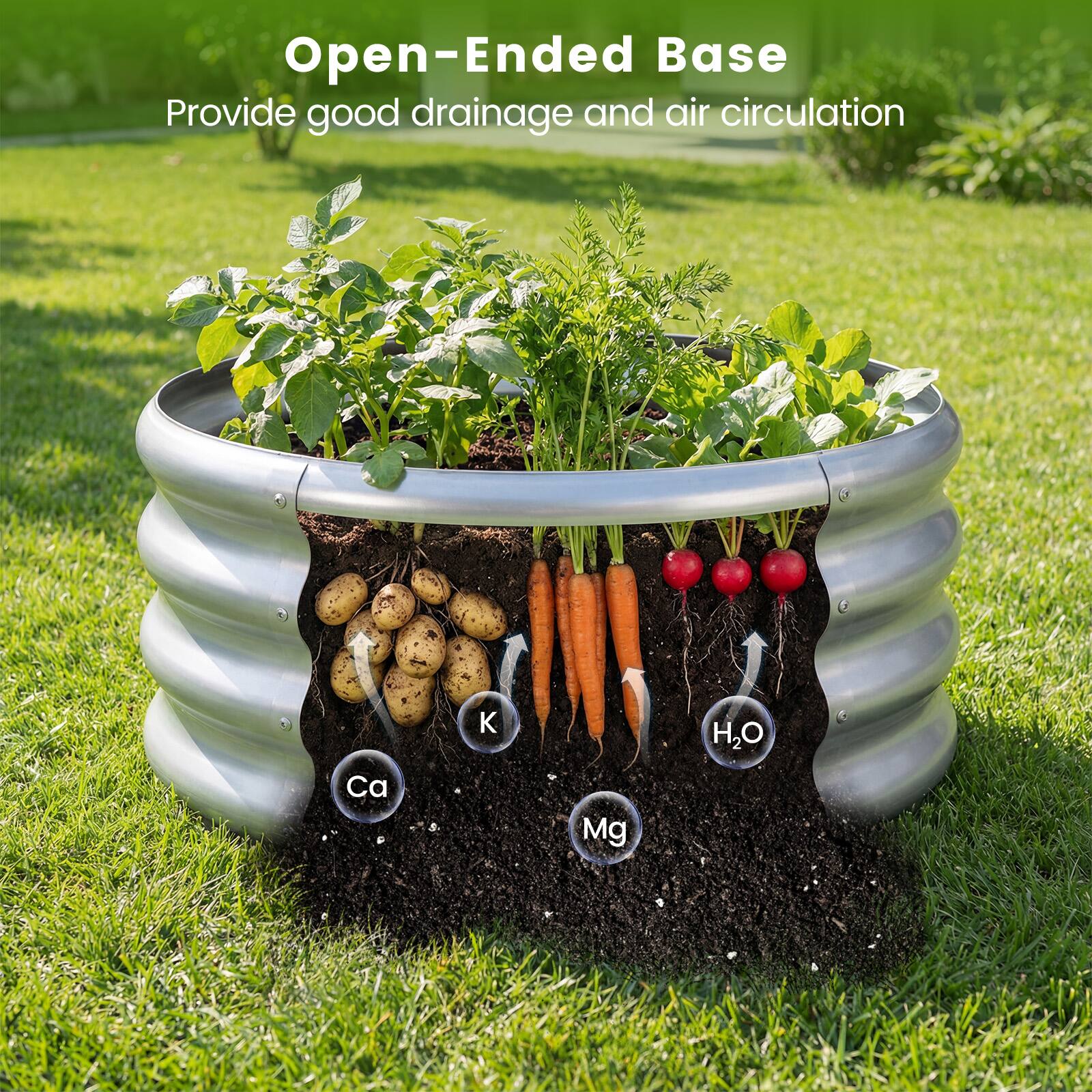 Open-Ended Base  
Provide good drainage and air circulation  

Ca K Mg H2O