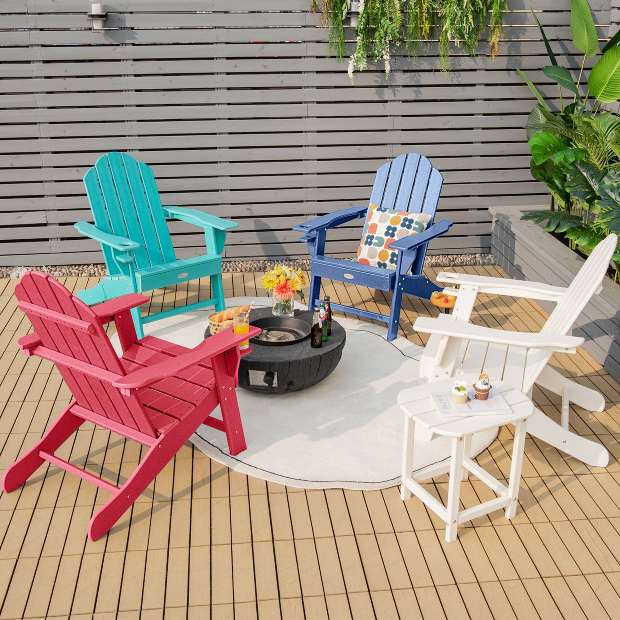 Alt View 3. Costway - 4 PCS Patio Adirondack Chair Weather Resistant Garden Deck with Cup Holder - Red.