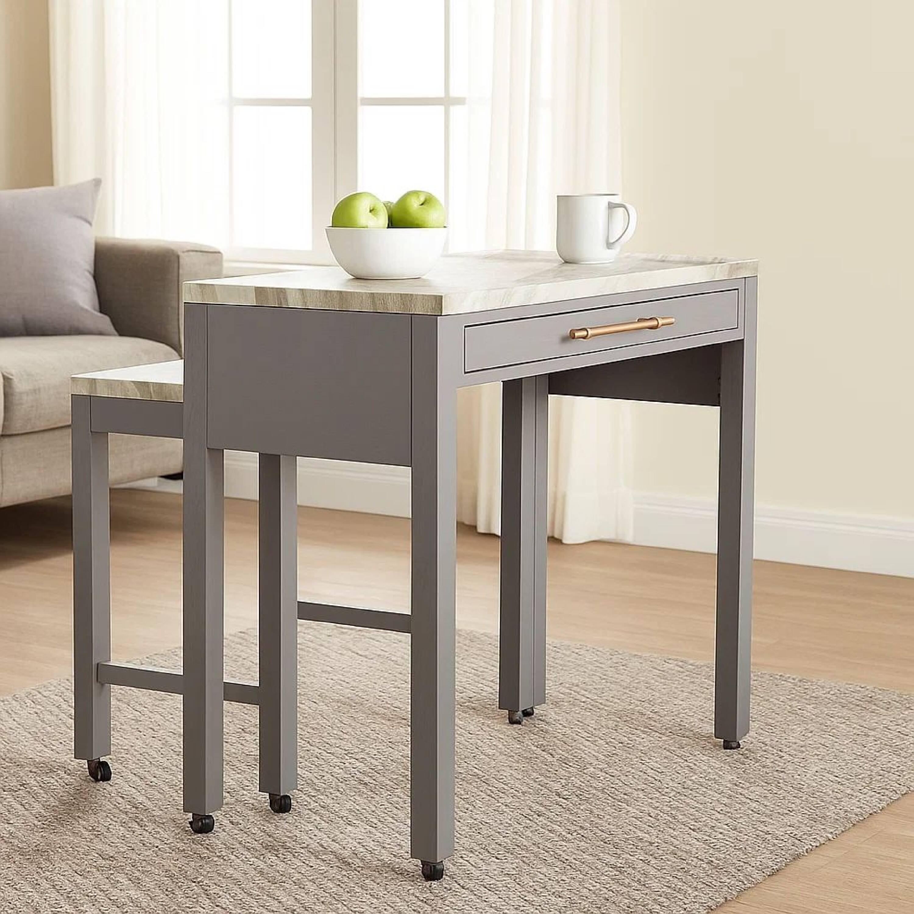 Alt View 5. Manhattan Lane - 39 Inch Faux Marble Top Table with Felt Lined Storage Drawer - White, Gray, Beige.