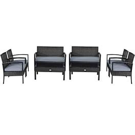 Costway - 8PCS Patio Rattan Furniture Set Garden Deck - Black