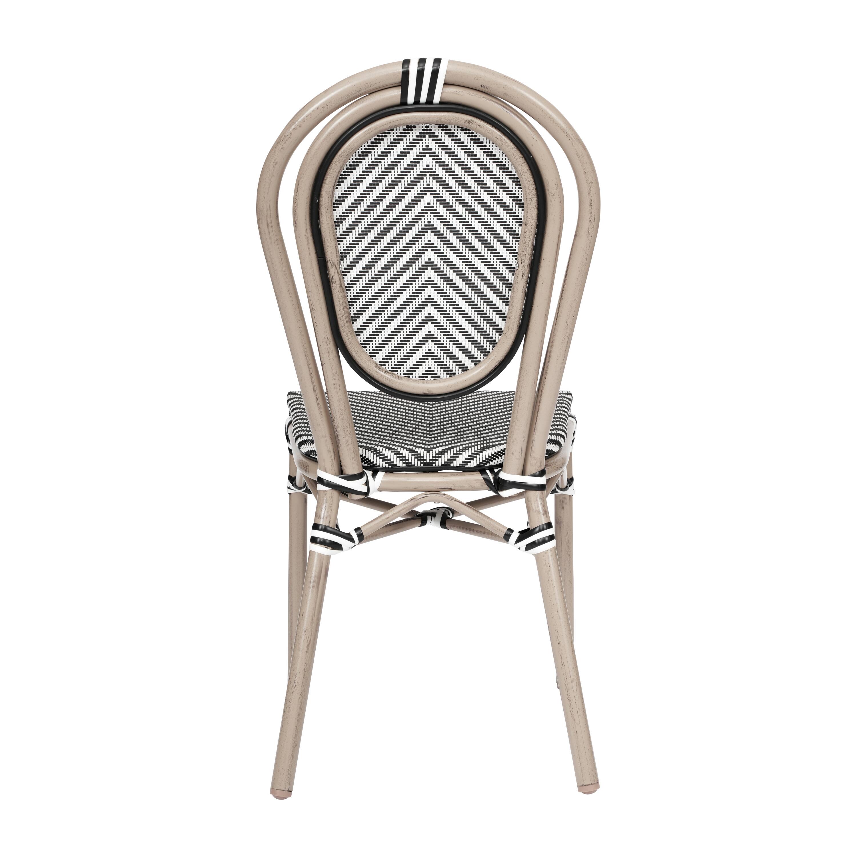 Alt View 6. Emma + Oliver - Massalia Indoor/Outdoor Stacking Thonet Bistro Style Chair with Textilene Seat and Bamboo Finished Metal Frame - Black & White/Light Natural Frame.