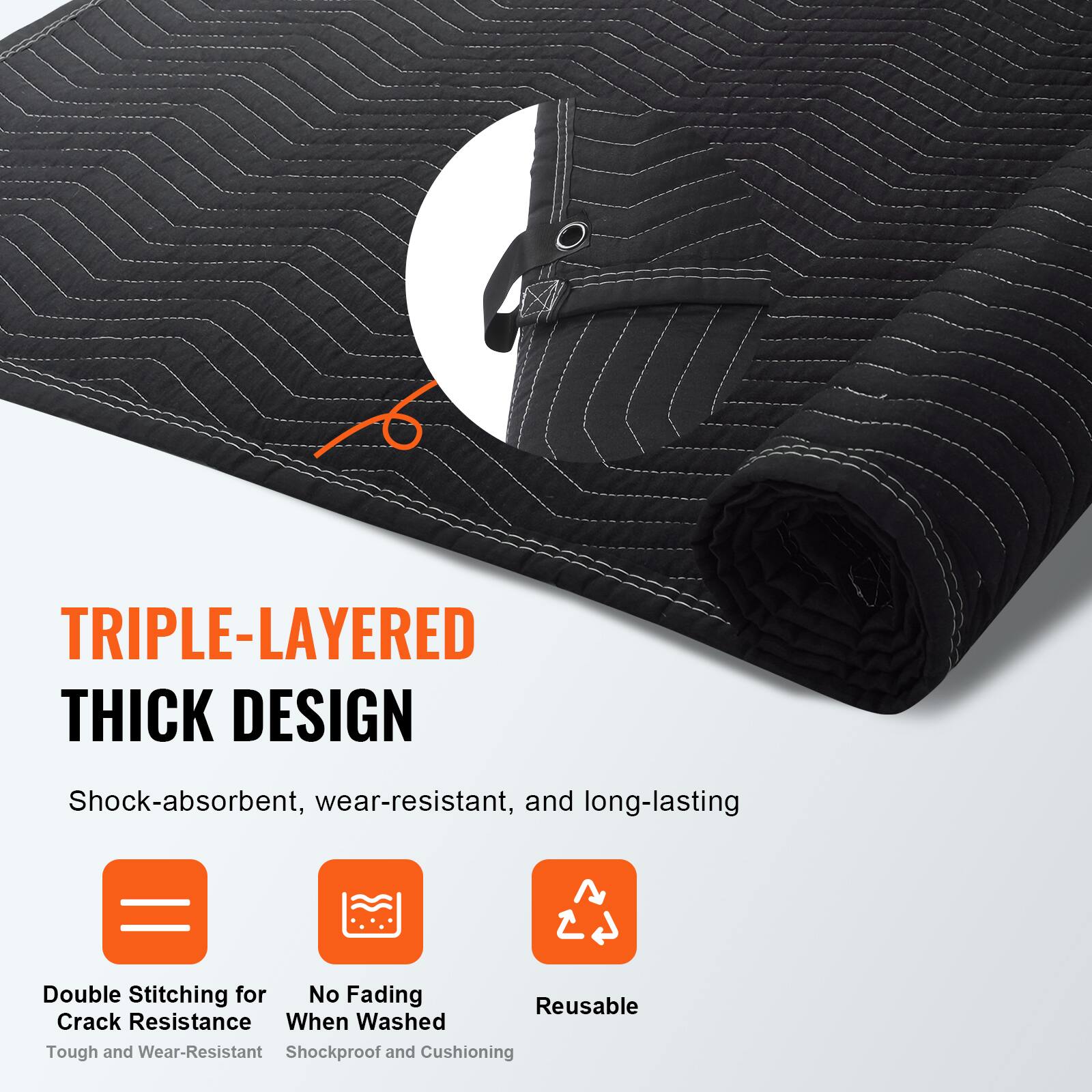 TRIPLE-LAYERED THICK DESIGN

Shock-absorbent, wear-resistant, and long-lasting

- Double Stitching for Crack Resistance
  - Tough and Wear-Resistant

- No Fading When Washed
  - Shockproof and Cushioning

- Reusable