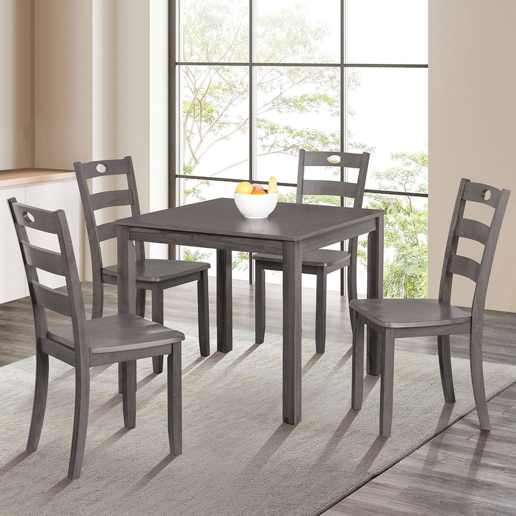 Left. Vaczon - 5 Piece Dining Room Set, Includes Table & 4 Slat Back Chairs, Solid Wood Table Set for Kitchen & Dining Room - Gray.