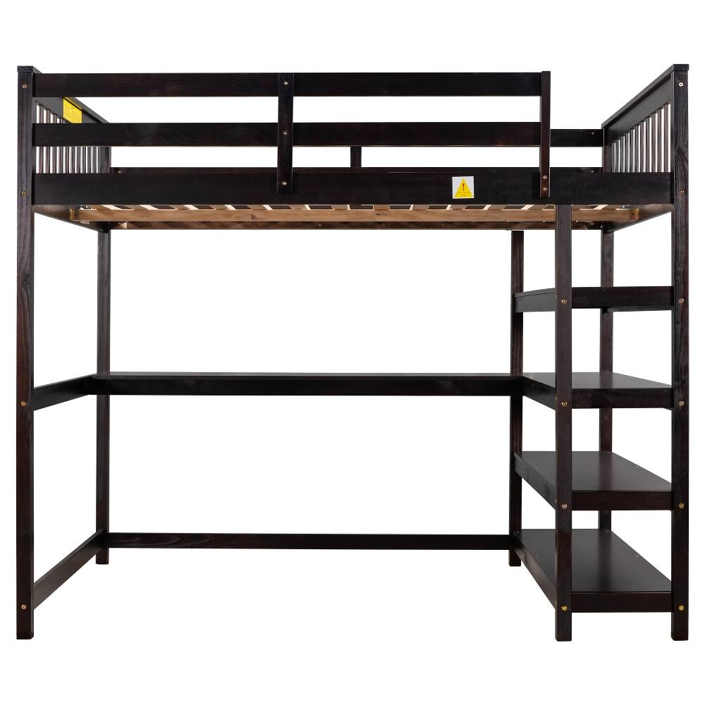 Alt View 6. Loheer - Loheer Full Size Loft Bed with Desk and Storage Shelves Espresso Solid Wood - Espresso.