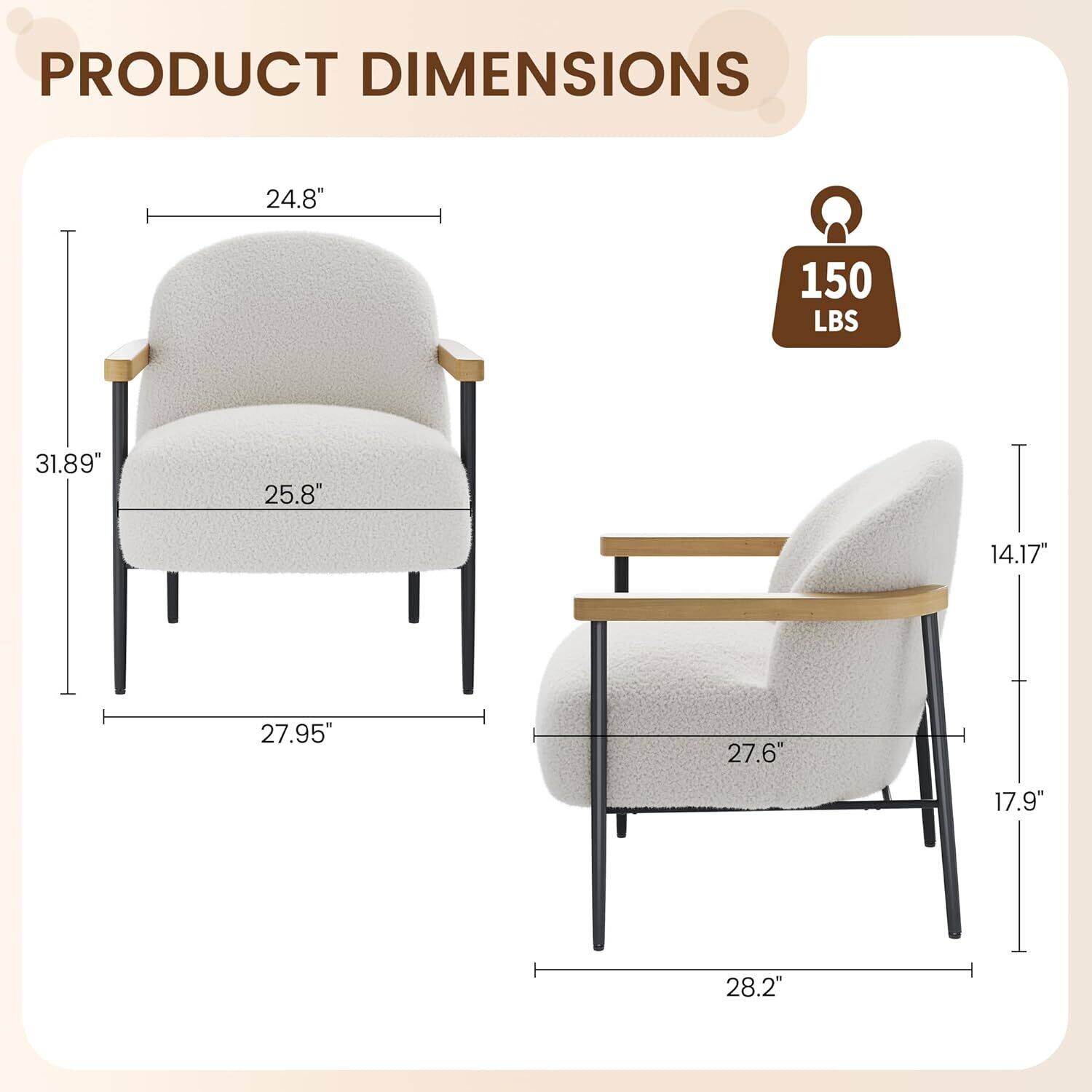 PRODUCT DIMENSIONS

- Height: 31.89"
- Width: 27.95"
- Depth: 25.8"
- Seat Height: 17.9"
- Seat Depth: 27.6"
- Armrest Height: 24.8"
- Armrest Width: 28.2"
- Weight Capacity: 150 LBS