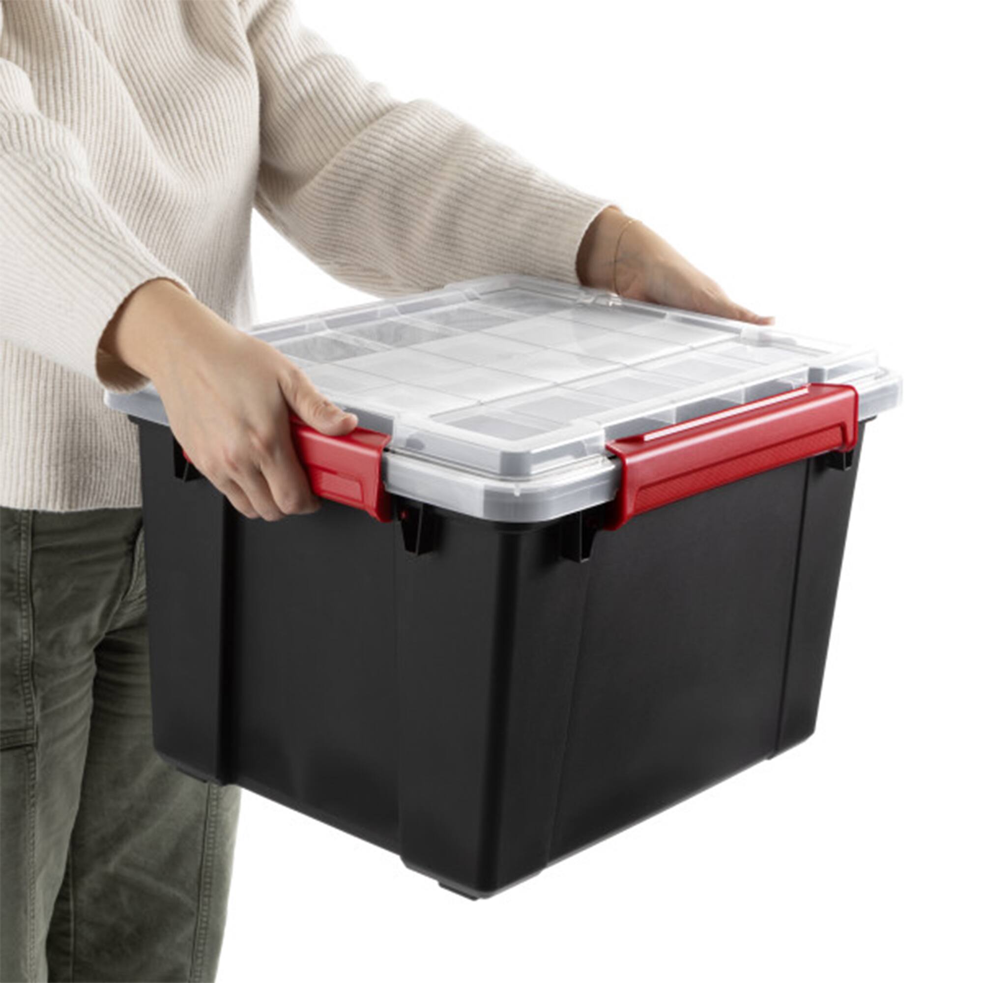 Alt View 6. Sterilite - Sterilite 8.5 Gal Gasket Box, Stackable Storage Container w/ Lid, Black, 4 Pack.