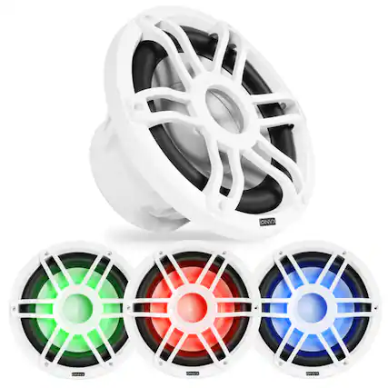 Front. NVX - 10" V-Series Single 4-ohm Marine Subwoofer with LED Lighting - White.