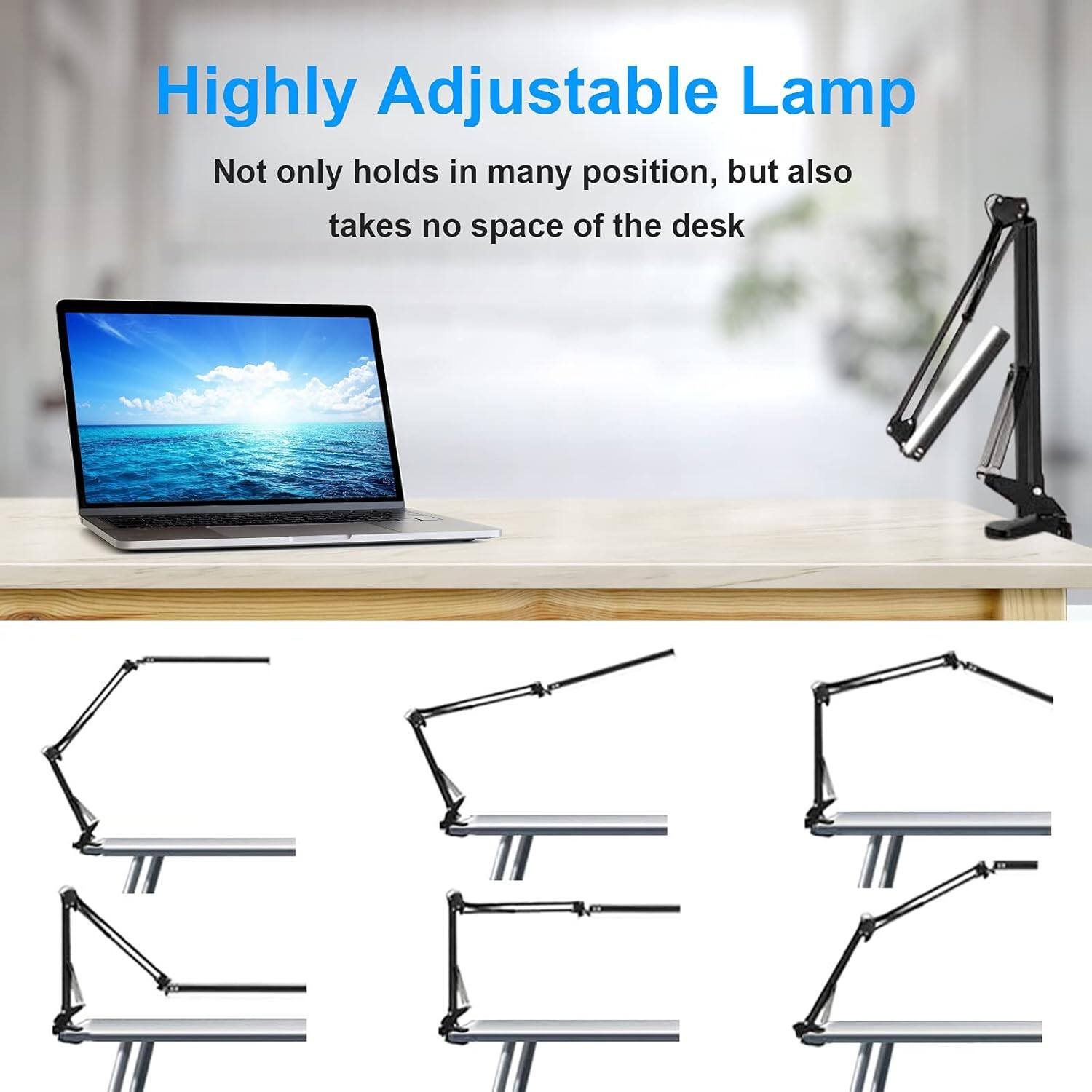 Highly Adjustable Lamp

Not only holds in many positions, but also takes no space of the desk