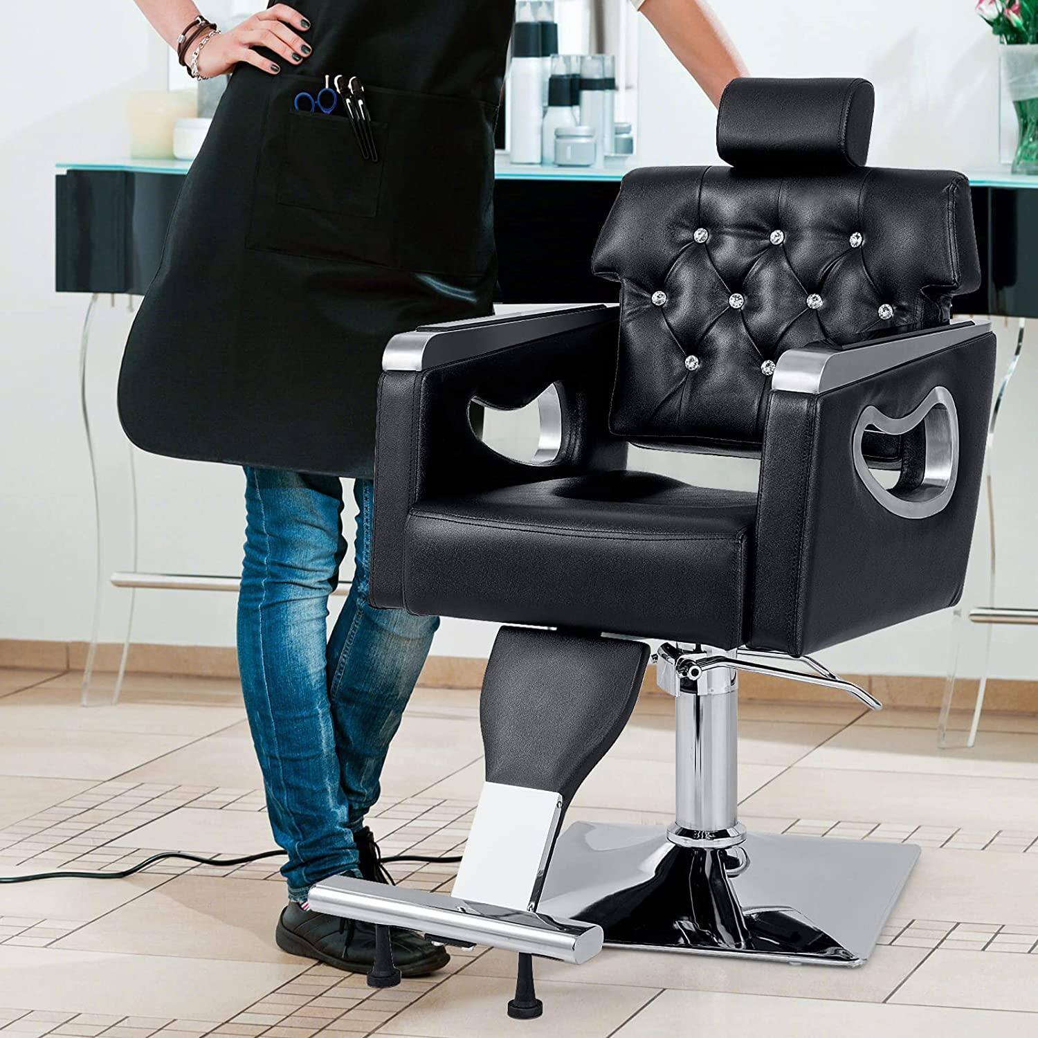Angle. Winado - All Purpose Hydraulic Recline Barber Chair Salon Spa Beauty Hair Styling Chair with Adjustable Headrest and Footrest New - Black.