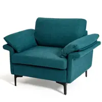 Costway - Modern Fabric Accent Armchair Upholstered Single Sofa w/ Metal Legs - Peacock Blue - Front_Zoom