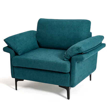 Front. Costway - Modern Fabric Accent Armchair Upholstered Single Sofa w/ Metal Legs - Peacock Blue.