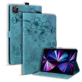 Dteck - For Apple iPad Pro (M4) 11'' 2024/ iPad Pro (M5) 11" 2025 Embossed Flower Pattern Folio Case Card Slots Kickstand Cover - Green