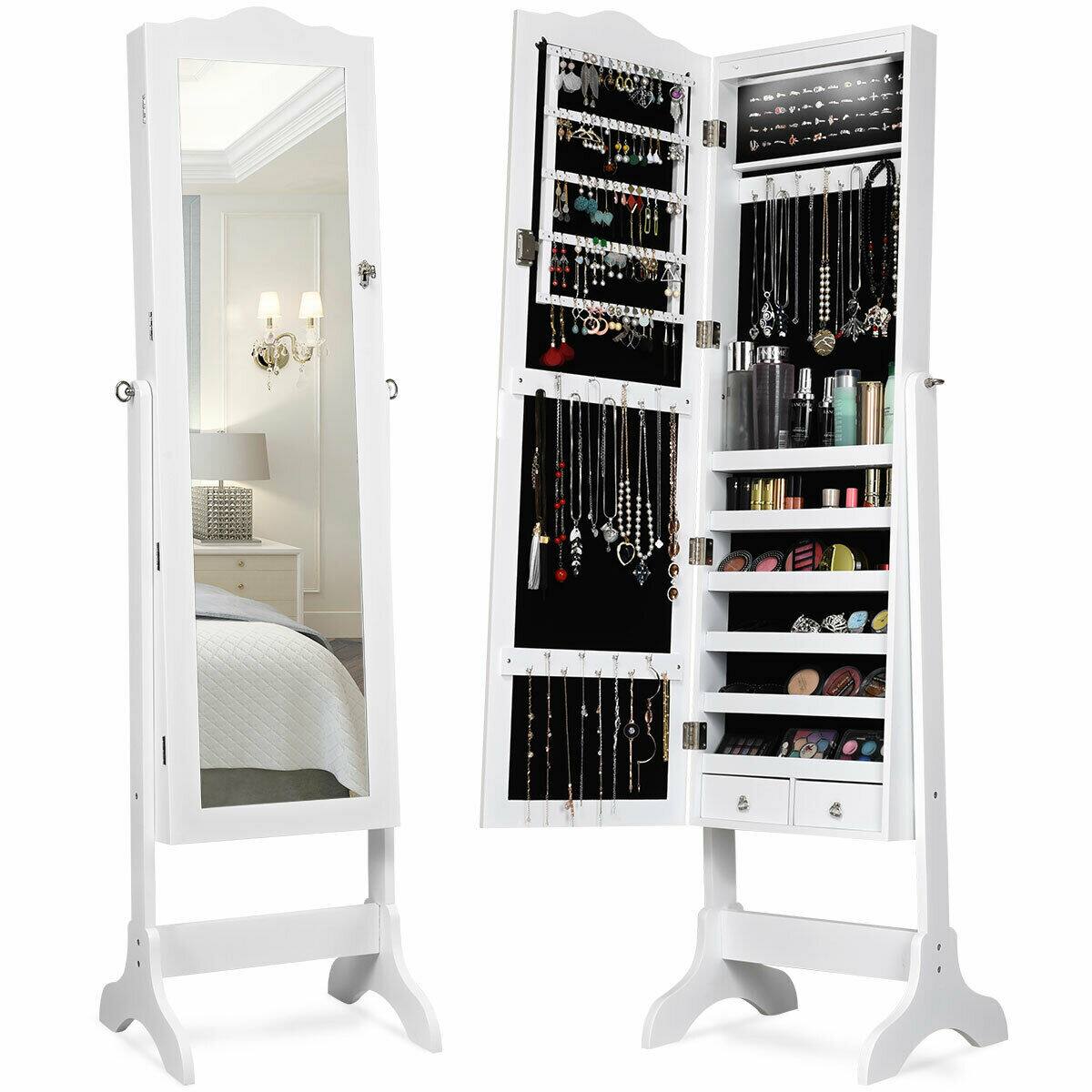 Front. Ecooso - Jewelry Cabinet Organizer with Full-Length Mirror, Drawer Storage and LED Lights.