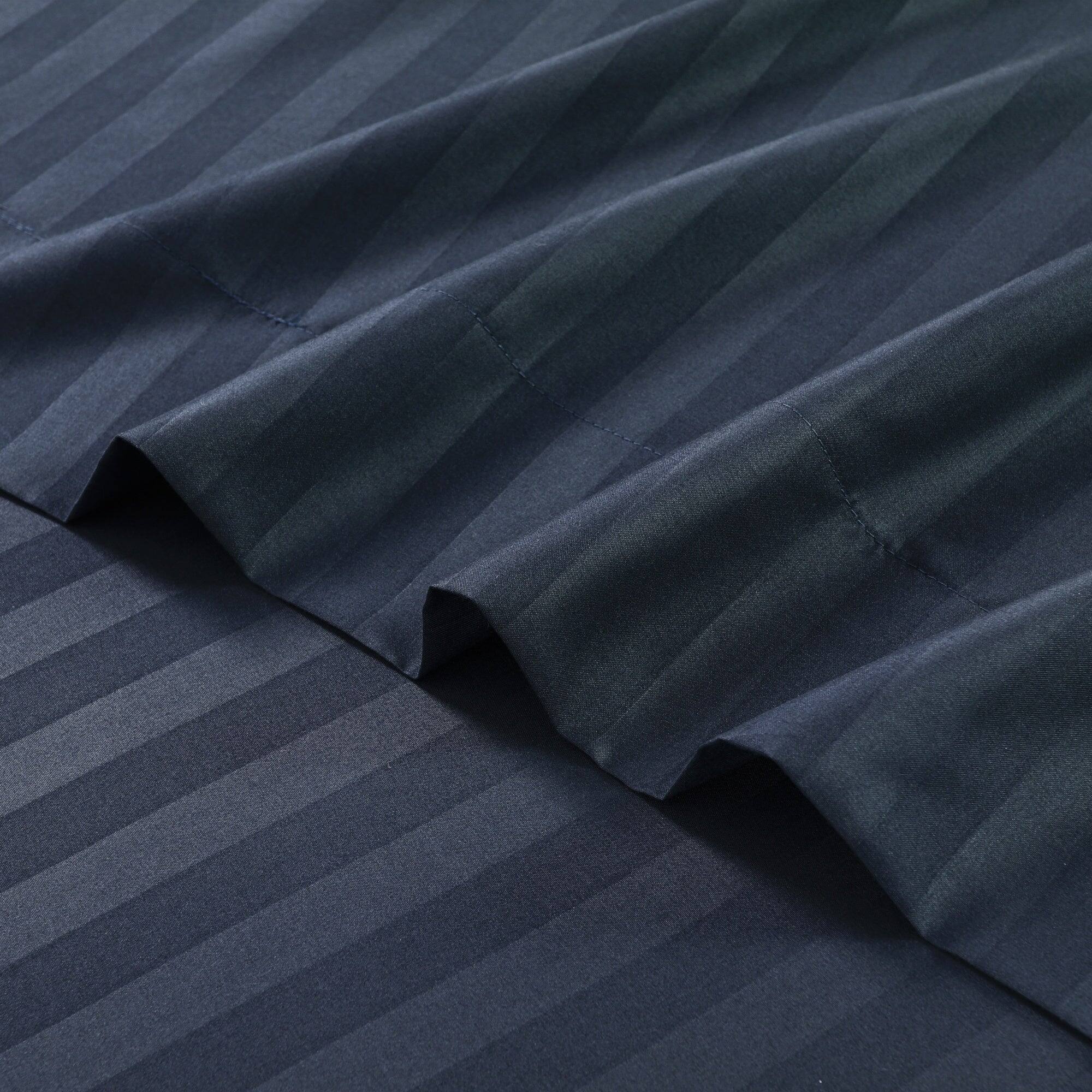 Left. MarCielo - Marcielo 4-Pieces Soft Striped Bed Sheets with 18 inches Deep Pocket - Navy.