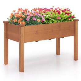 Costway - Raised Garden Bed Elevated Fir Wood Planter Box w/ Drain Hole Garden Planter - Brown