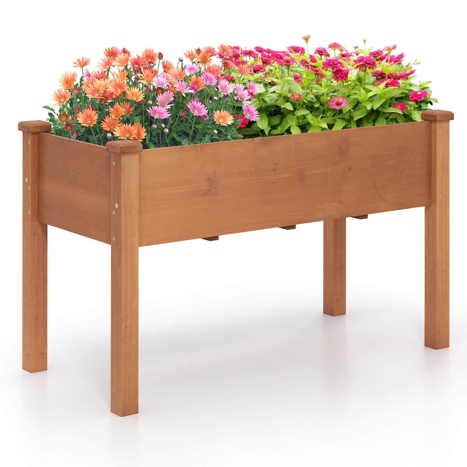Front. Costway - Costway Raised Garden Bed Elevated Fir Wood Planter Box w/ Drain Hole Garden Planter - Brown.