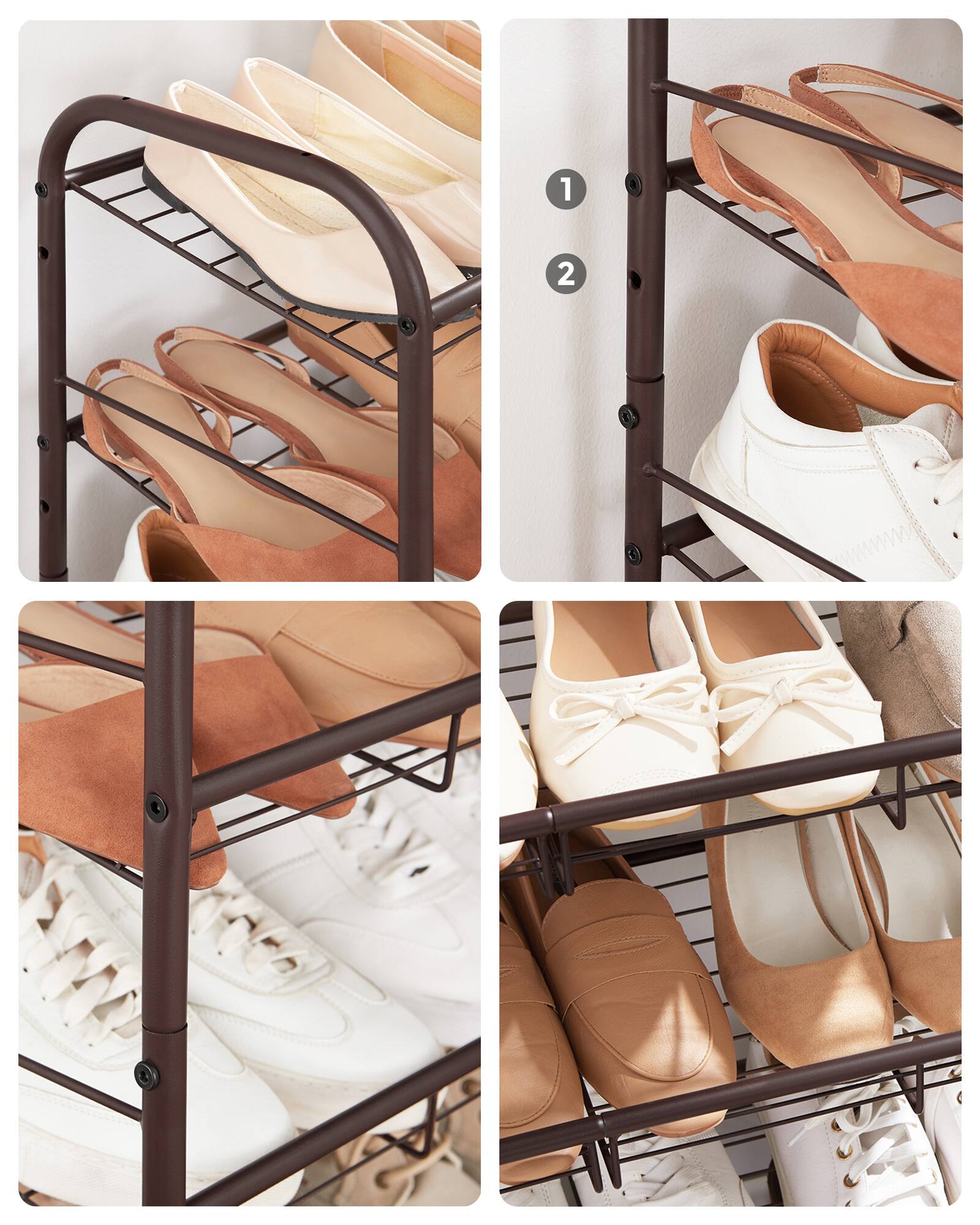 Alt View 4. Songmics Home - Shoe Rack, 4 Tier Shoe Organizer for Closet, Holds up to 16 Pairs of Shoes, Shoe Rack for Front Door Entrance - Bronze.