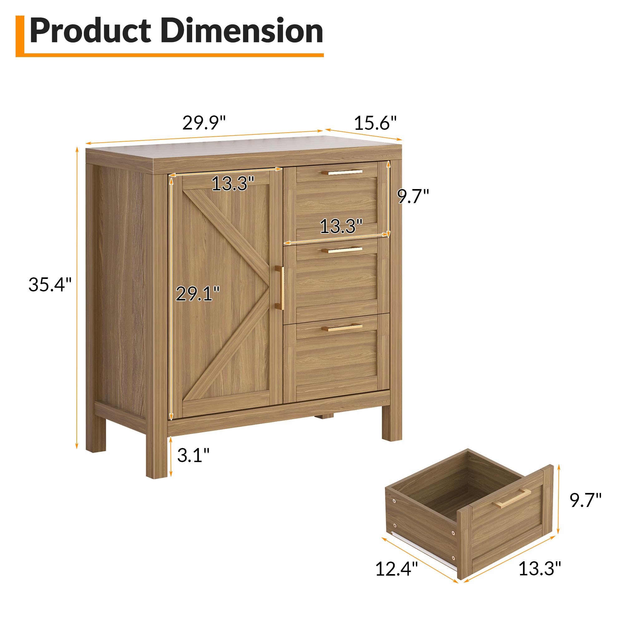 Product Dimension

- Length: 35.4"
- Height: 29.9"
- Width: 15.6"
- Drawer Height: 9.7"
- Drawer Width: 13.3"
- Drawer Depth: 12.4"
- Cabinet Height: 29.1"
- Cabinet Width: 13.3"
- Cabinet Depth: 13.3"
- Drawer Box Height: 9.7"
- Drawer Box Width: 13.3"
- Drawer Box Depth: 12.4"
- Leg Height: 3.1"