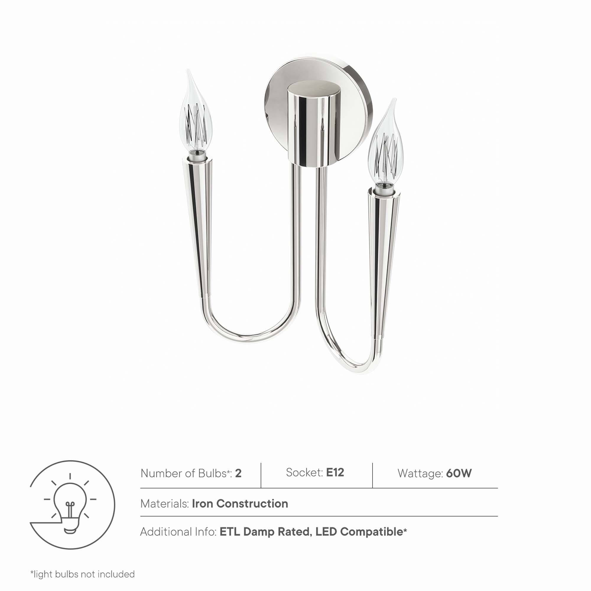 Number of Bulbs*: 2  
Socket: E12  
Wattage: 60W  
Materials: Iron Construction  
Additional Info: ETL Damp Rated, LED Compatible*  

*light bulbs not included